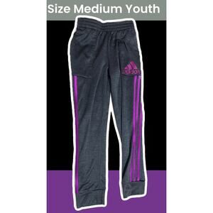 Adidas Girls Gray & Purple Melange Fleece Joggers Size Medium (10–12)